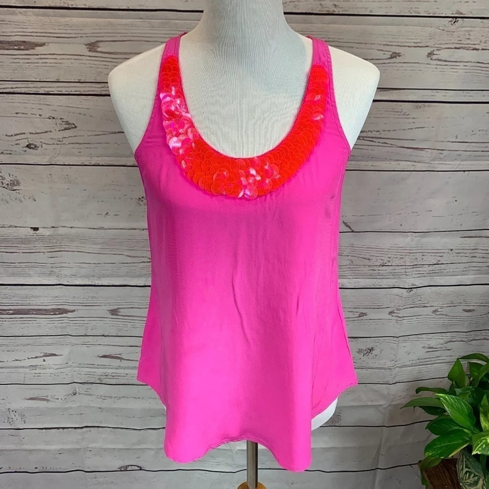 𝅺GRAHAM & Spencer Fuchsia pink sleeveless top Sz S 100% silk